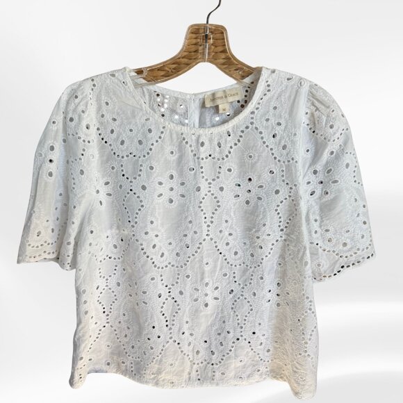 Jennifer and Grace White Eyelet Lace Top Medium Cottagecore Romantic Blouse - Picture 1 of 10